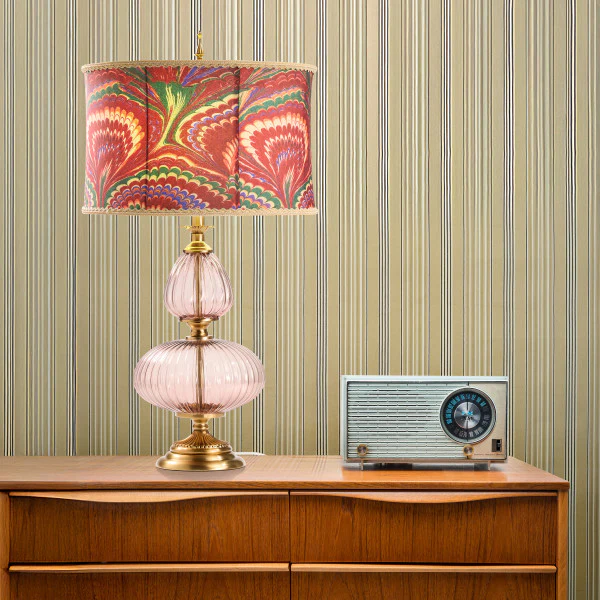 Tiffany-Style Lighting 31.5" Printed Drum Shade Geometric Glass Table Lamp - Image 6