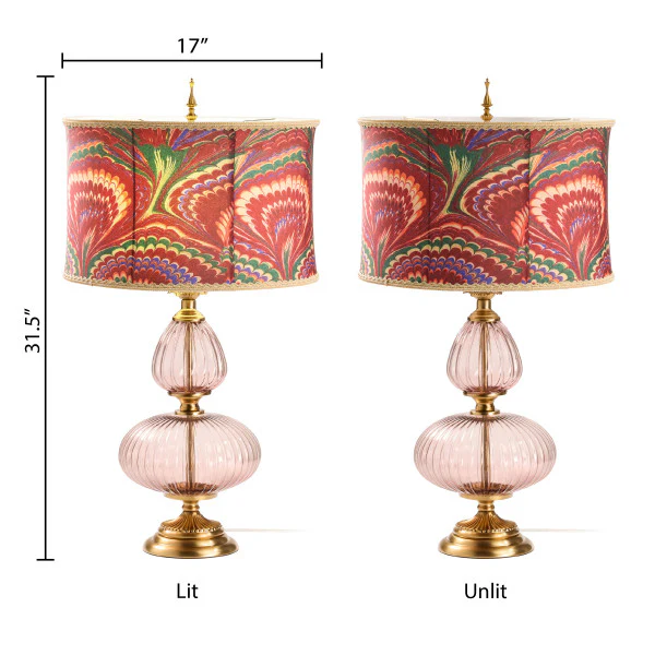 Tiffany-Style Lighting 31.5" Printed Drum Shade Geometric Glass Table Lamp - Image 8