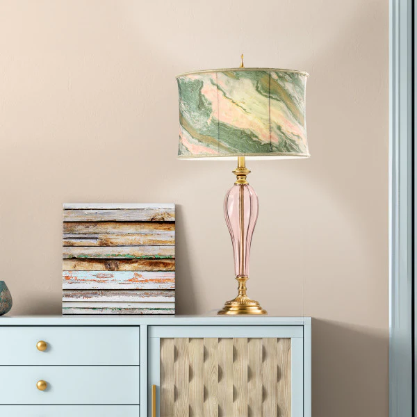 Tiffany-Style Lighting 33" Romance Drum Shade Geometric Glass Table Lamp - Image 5