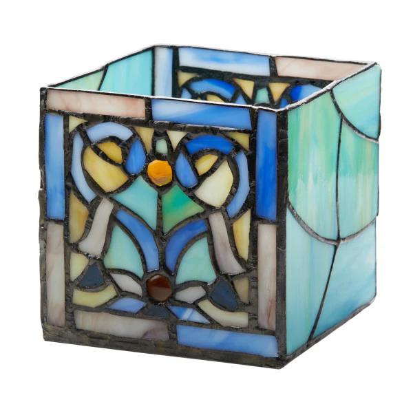 Tiffany-Style Lighting 4.75" Blue Flourishes Stained Glass Candle Holder - Image 2