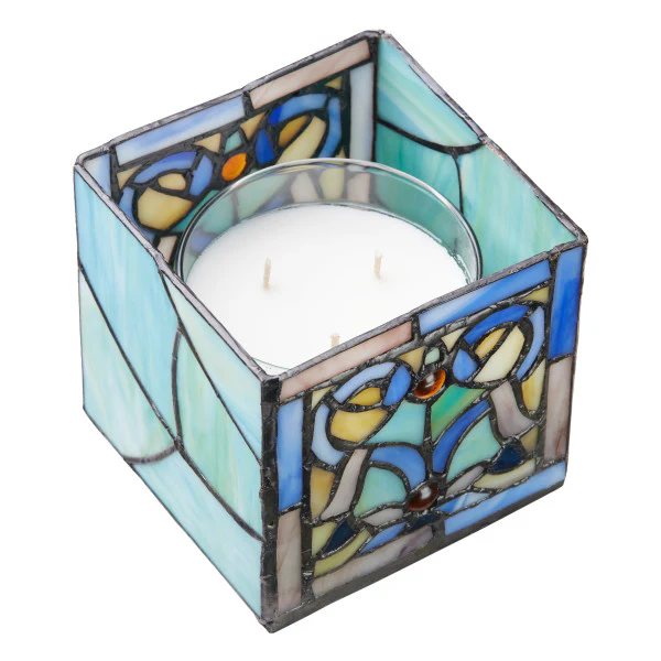 Tiffany-Style Lighting 4.75" Blue Flourishes Stained Glass Candle Holder - Image 3