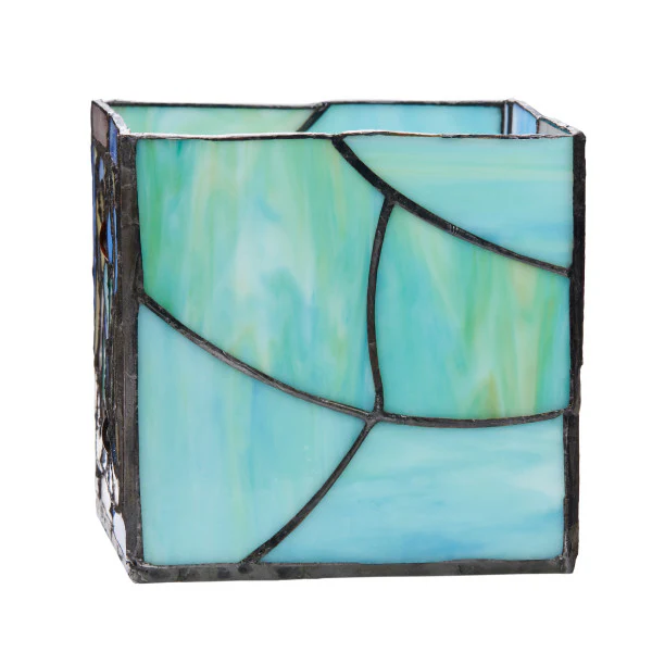 Tiffany-Style Lighting 4.75" Blue Flourishes Stained Glass Candle Holder - Image 4