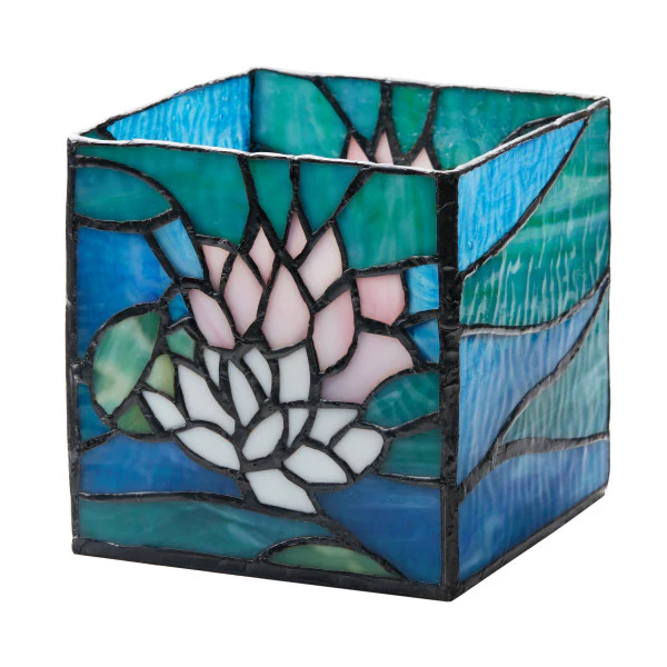 Tiffany-Style Lighting 4.75" Blue Pond Lily Stained Glass Candle Holder - Image 3
