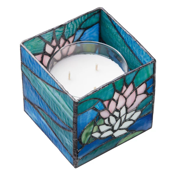 Tiffany-Style Lighting 4.75" Blue Pond Lily Stained Glass Candle Holder - Image 4