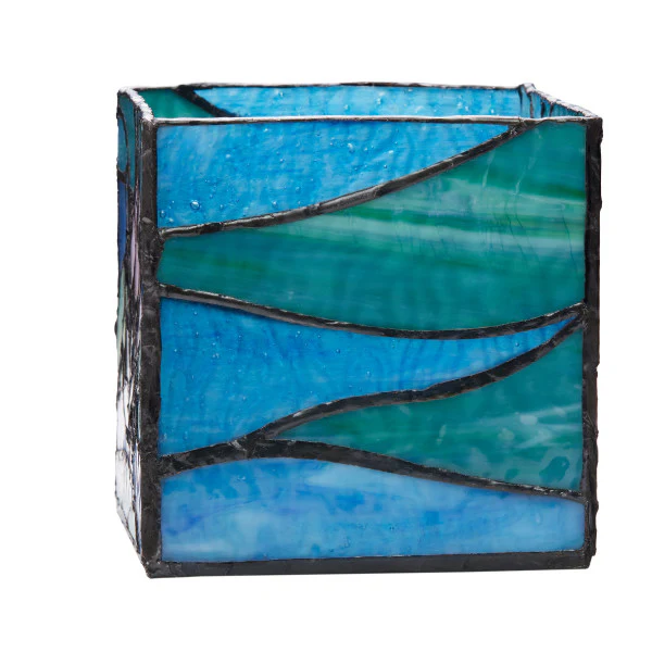 Tiffany-Style Lighting 4.75" Blue Pond Lily Stained Glass Candle Holder - Image 5