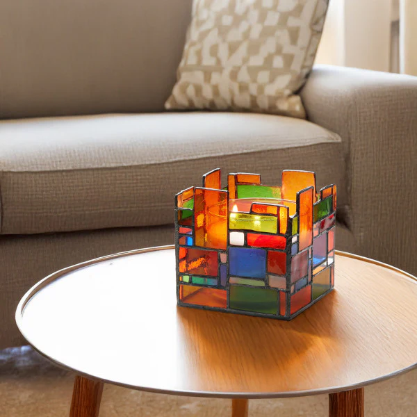 Tiffany-Style Lighting 4.75" Geometric Stained Glass Candle Holder - Image 3