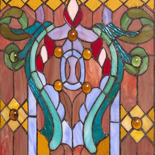 Tiffany-Style Lighting 28" Fleur de Lis Stained Glass Fireplace Screen - Image 2