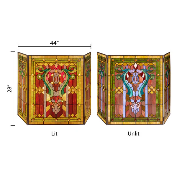 Tiffany-Style Lighting 28" Fleur de Lis Stained Glass Fireplace Screen - Image 4