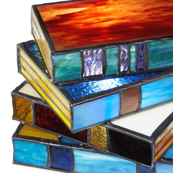 Tiffany-Style Lighting 5.75" Multi-Colored Book Stack Stained Glass Accent Lamp - Image 2