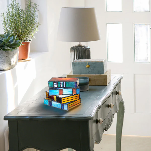 Tiffany-Style Lighting 5.75" Multi-Colored Book Stack Stained Glass Accent Lamp - Image 4