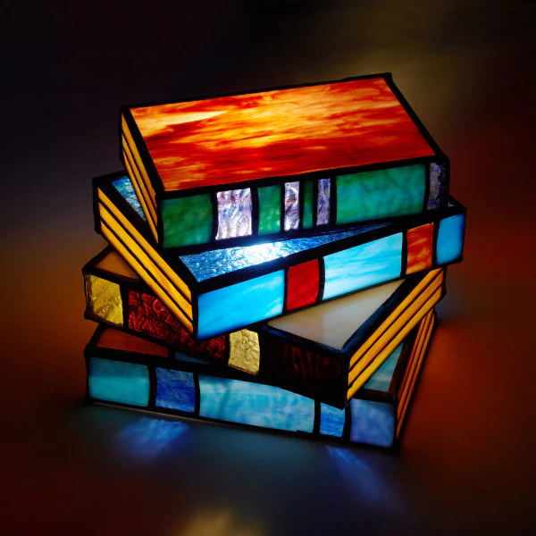 Tiffany-Style Lighting 5.75" Multi-Colored Book Stack Stained Glass Accent Lamp - Image 7