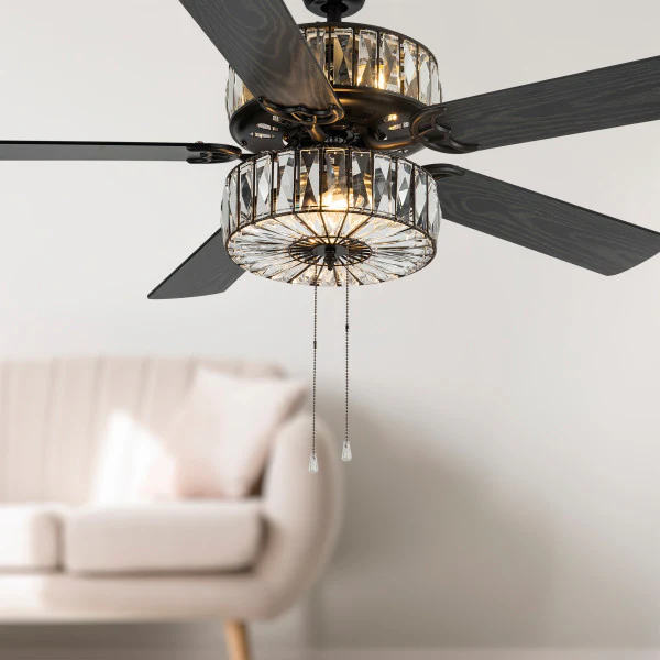Tiffany-Style Lighting 52" Caged Clear Crystal Ceiling Fan with Remote Control - Image 4