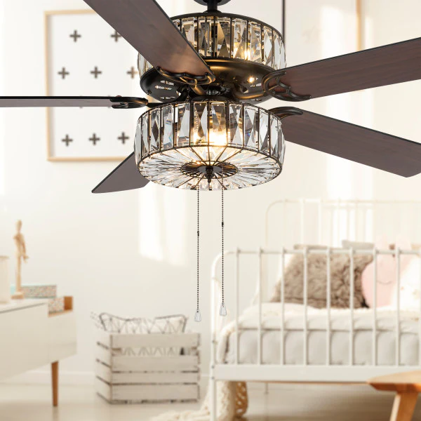 Tiffany-Style Lighting 52" Caged Clear Crystal Ceiling Fan with Remote Control - Image 5