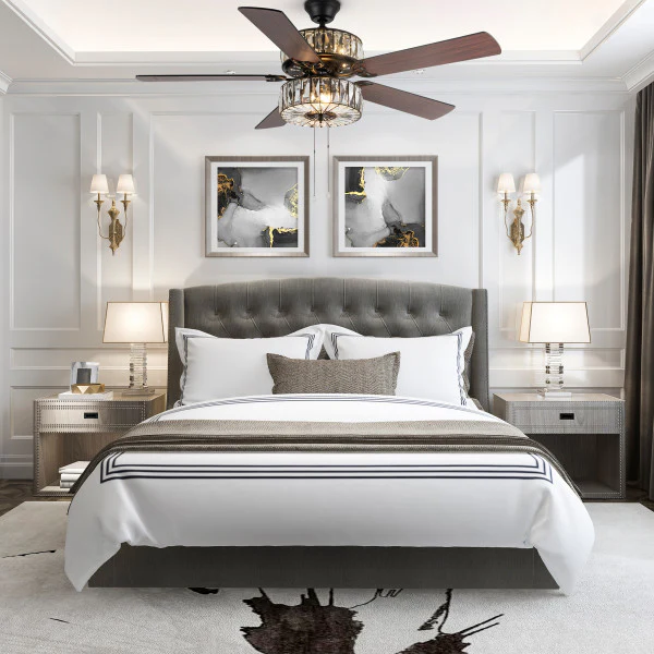 Tiffany-Style Lighting 52" Caged Clear Crystal Ceiling Fan with Remote Control - Image 6