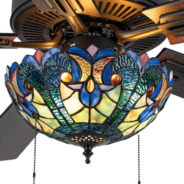 Tiffany-Style Lighting 52" Halston Indoor Glass Oil Rubbed Bronze Ceiling Fan - Image 2