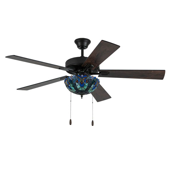 Tiffany-Style Lighting 52" Halston Indoor Glass Oil Rubbed Bronze Ceiling Fan - Image 3