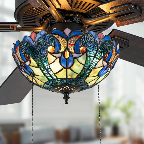 Tiffany-Style Lighting 52" Halston Indoor Glass Oil Rubbed Bronze Ceiling Fan - Image 5