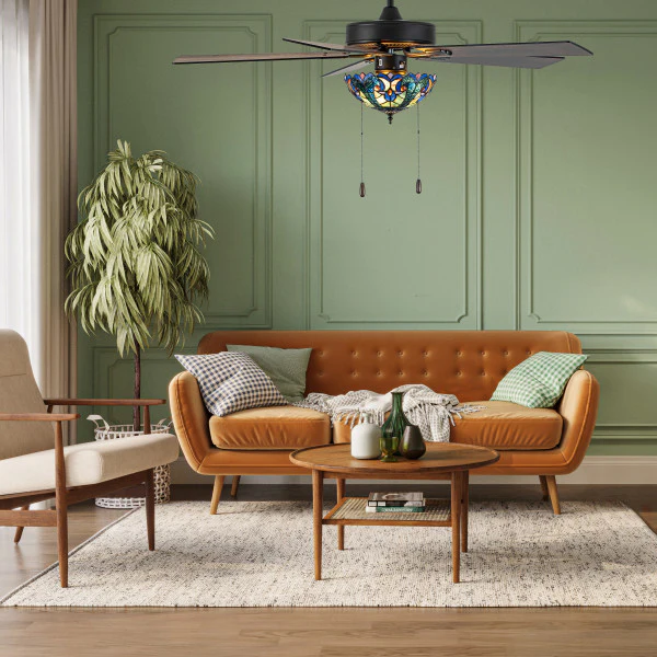 Tiffany-Style Lighting 52" Halston Indoor Glass Oil Rubbed Bronze Ceiling Fan - Image 6