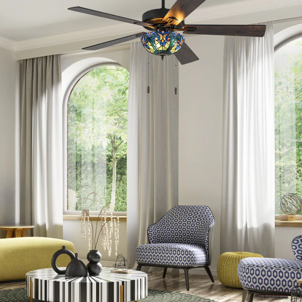 Tiffany-Style Lighting 52" Halston Indoor Glass Oil Rubbed Bronze Ceiling Fan - Image 7