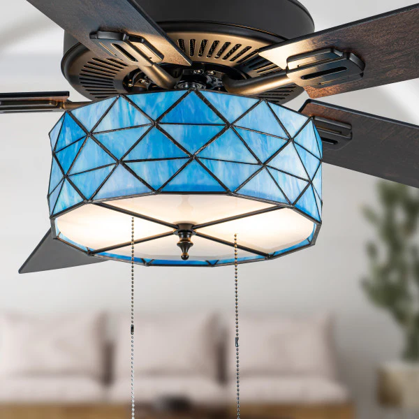 Tiffany-Style Lighting 52" Lark Blue and Oil Rubbed Bronze Ceiling Fan - Image 2