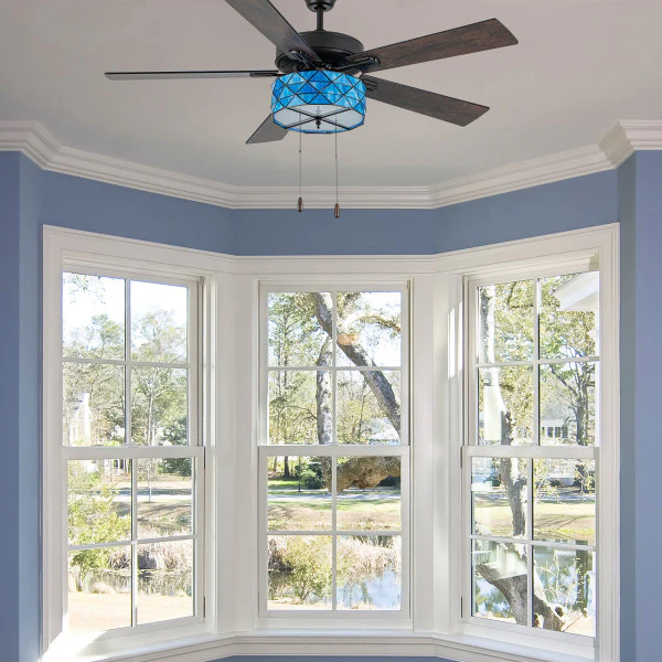 Tiffany-Style Lighting 52" Lark Blue and Oil Rubbed Bronze Ceiling Fan - Image 3