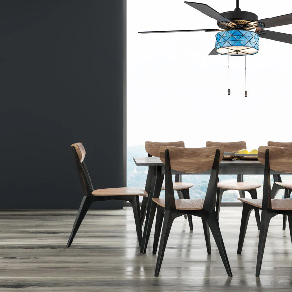 Tiffany-Style Lighting 52" Lark Blue and Oil Rubbed Bronze Ceiling Fan - Image 4
