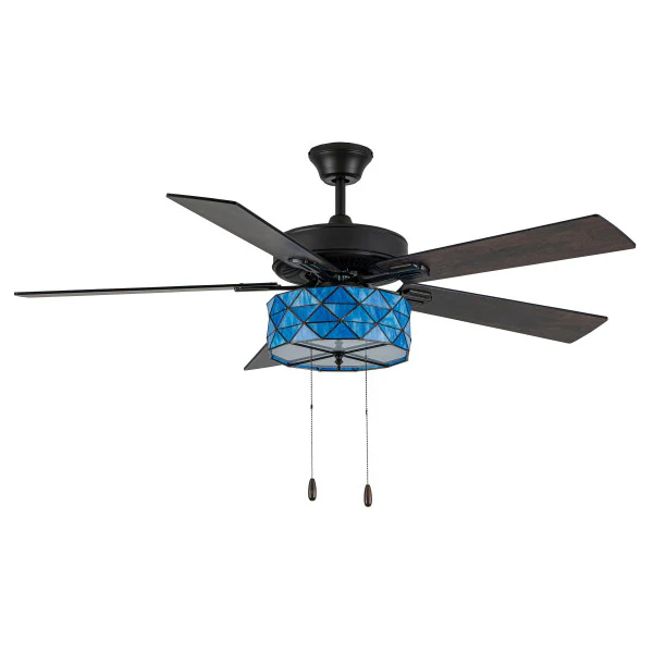 Tiffany-Style Lighting 52" Lark Blue and Oil Rubbed Bronze Ceiling Fan - Image 5