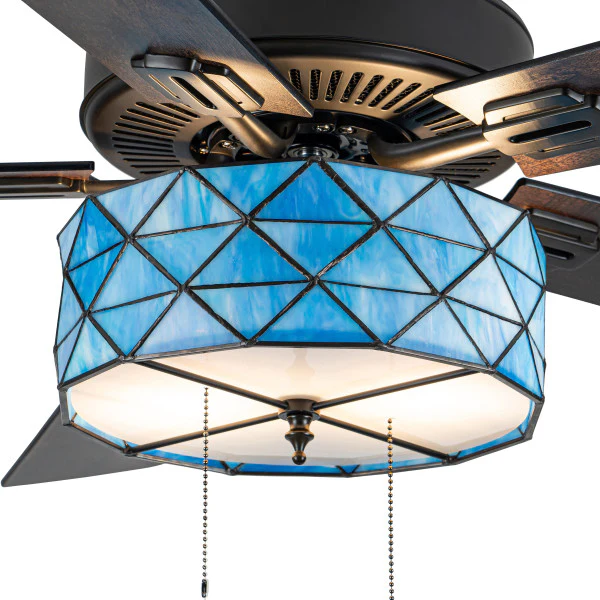 Tiffany-Style Lighting 52" Lark Blue and Oil Rubbed Bronze Ceiling Fan - Image 6