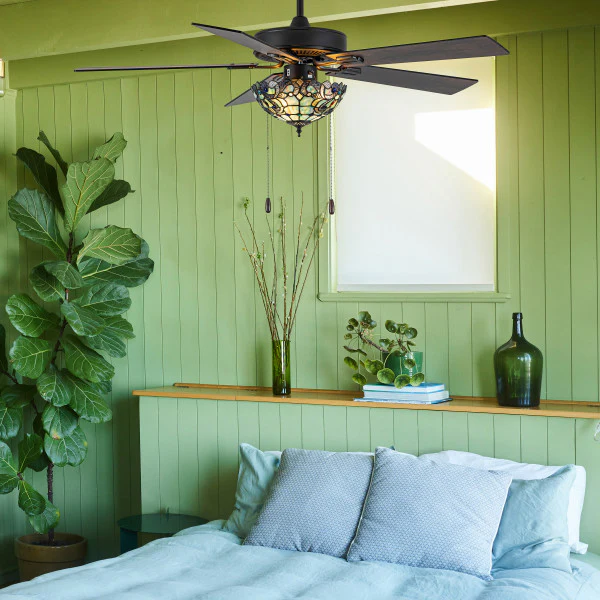 Tiffany-Style Lighting 52" Magna Carta Indoor Glass Oil Rubbed Bronze Celing Fan - Image 15