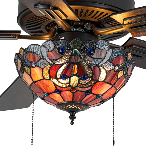 Tiffany-Style Lighting 52" Magna Carta Indoor Glass Oil Rubbed Bronze Celing Fan - Image 2