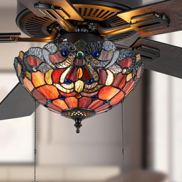 Tiffany-Style Lighting 52" Magna Carta Indoor Glass Oil Rubbed Bronze Celing Fan - Image 5