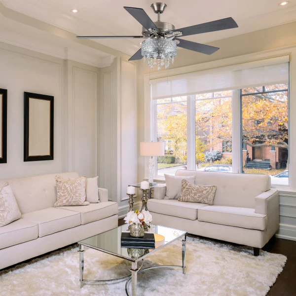 Tiffany-Style Lighting 52" Roxsie 5-Blade Crystal LED Chandelier Ceiling Fan - Image 4