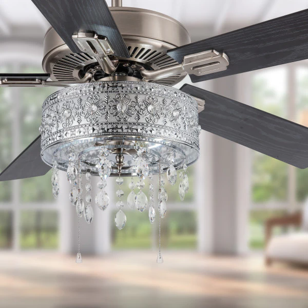 Tiffany-Style Lighting 52" Roxsie 5-Blade Crystal LED Chandelier Ceiling Fan - Image 5