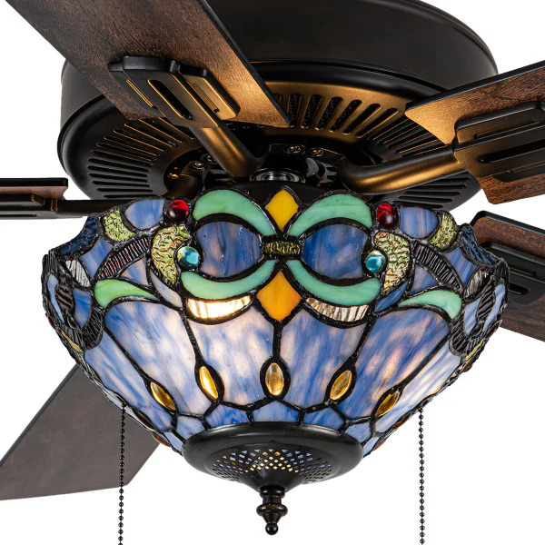 Tiffany-Style Lighting Pipa 5-Blade Remote-Controlled Ceiling Fan - Image 3