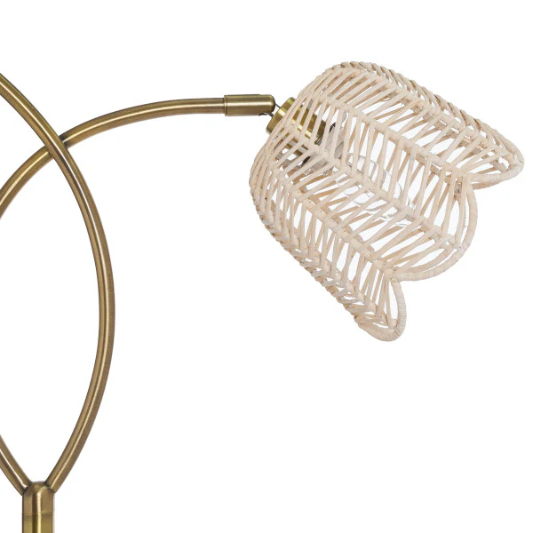 Tiffany-Style Lighting 61" Meg Brushed Gold Metal Candlestick Floor Lamp with Rattan Shades - Image 2