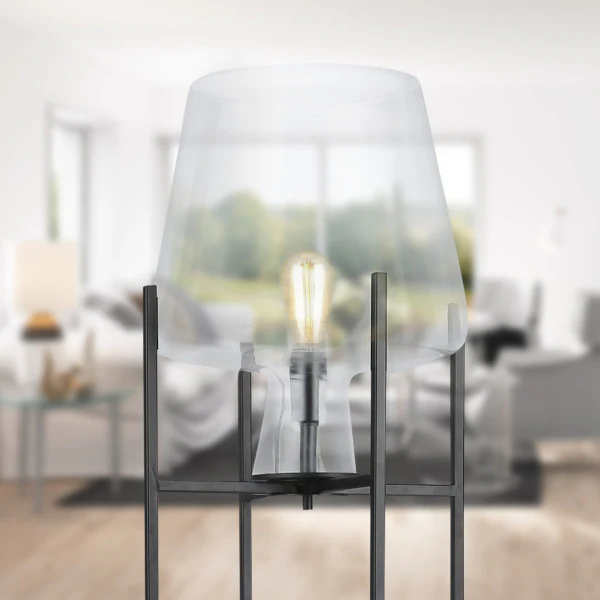 Tiffany-Style Lighting 61" Nadia Metal & Clear Glass Blown Modern Floor Lamp - Image 4