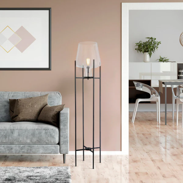 Tiffany-Style Lighting 61" Nadia Metal & Clear Glass Blown Modern Floor Lamp - Image 5