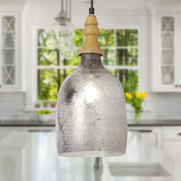 Tiffany-Style Lighting 7" Coralie Textured Silver Glass Bell-Shaped Pendant Light - Image 4
