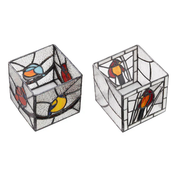 Tiffany-Style Lighting Beautiful Birds Stained Glass Candle Holder Set - Image 4