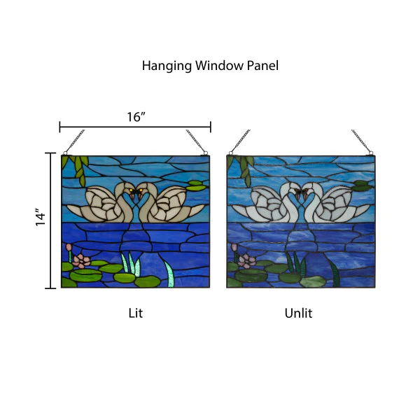 Tiffany-Style Lighting Swans Stained Glass Window Panel - Image 6