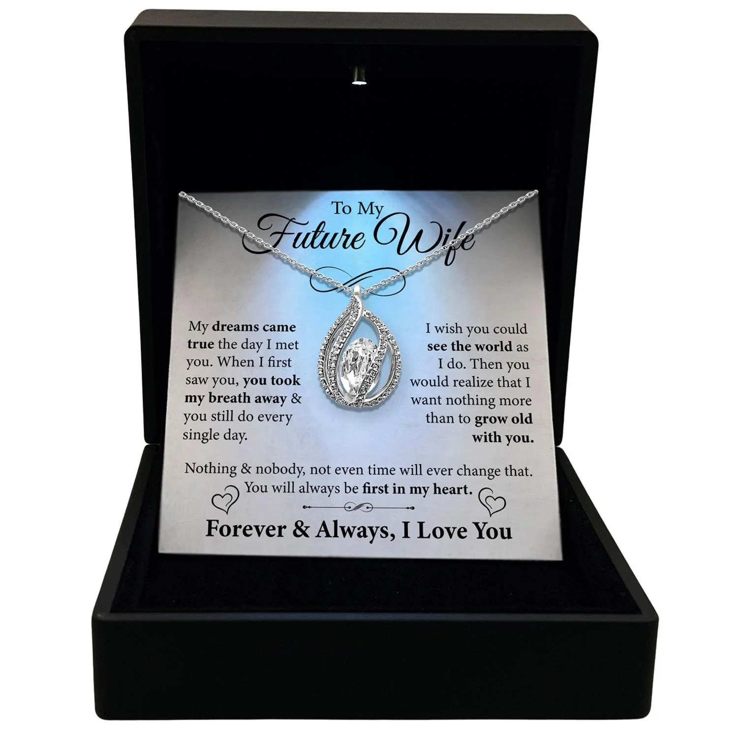 TRYNDI Rhodium Plated "To My Future Wife" Swarovski Crystal Orbital Birdcage Necklace - Image 3