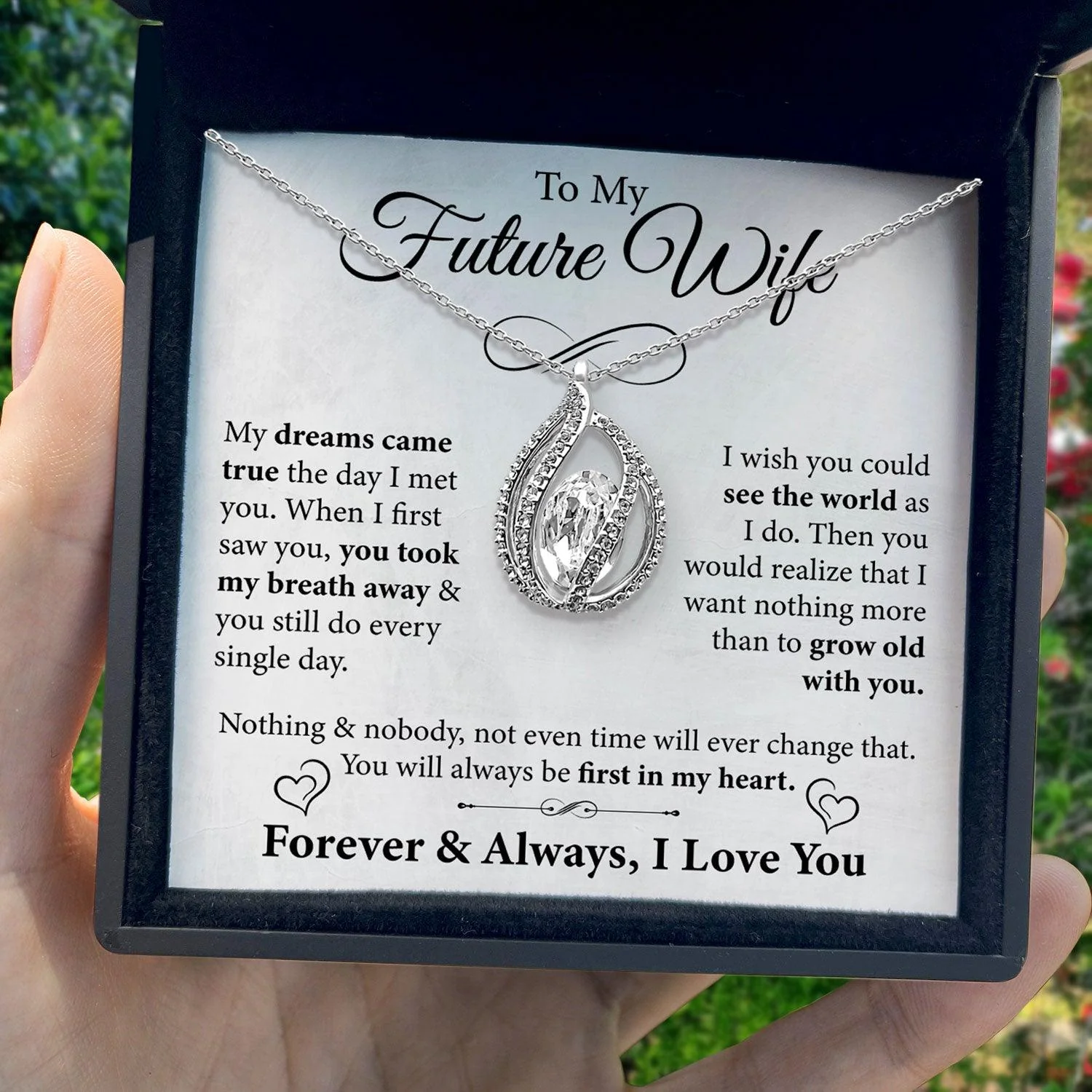 TRYNDI Rhodium Plated "To My Future Wife" Swarovski Crystal Orbital Birdcage Necklace - Image 4