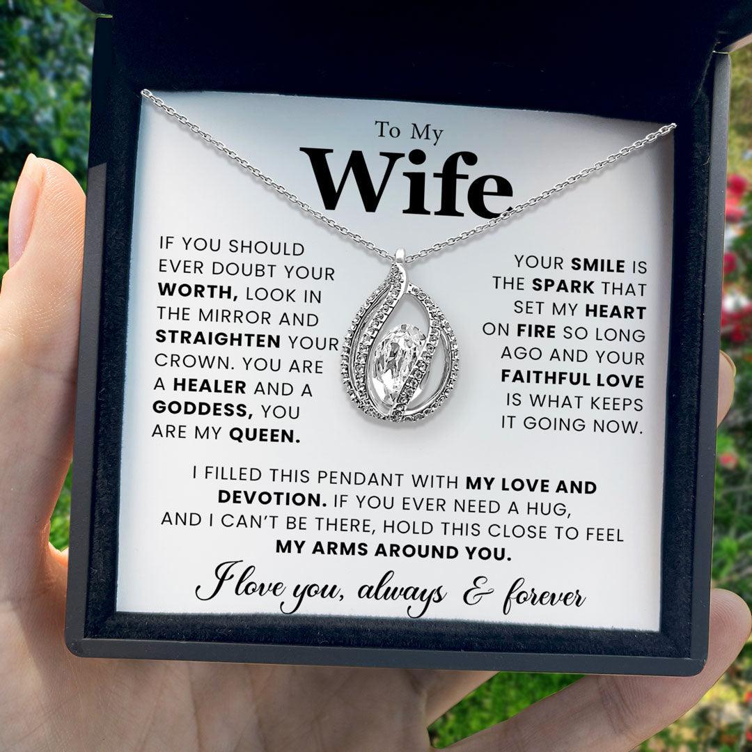 TRYNDI Rhodium Plated "To My Wife" Swarovski Crystal Orbital Birdcage Necklace - Image 3
