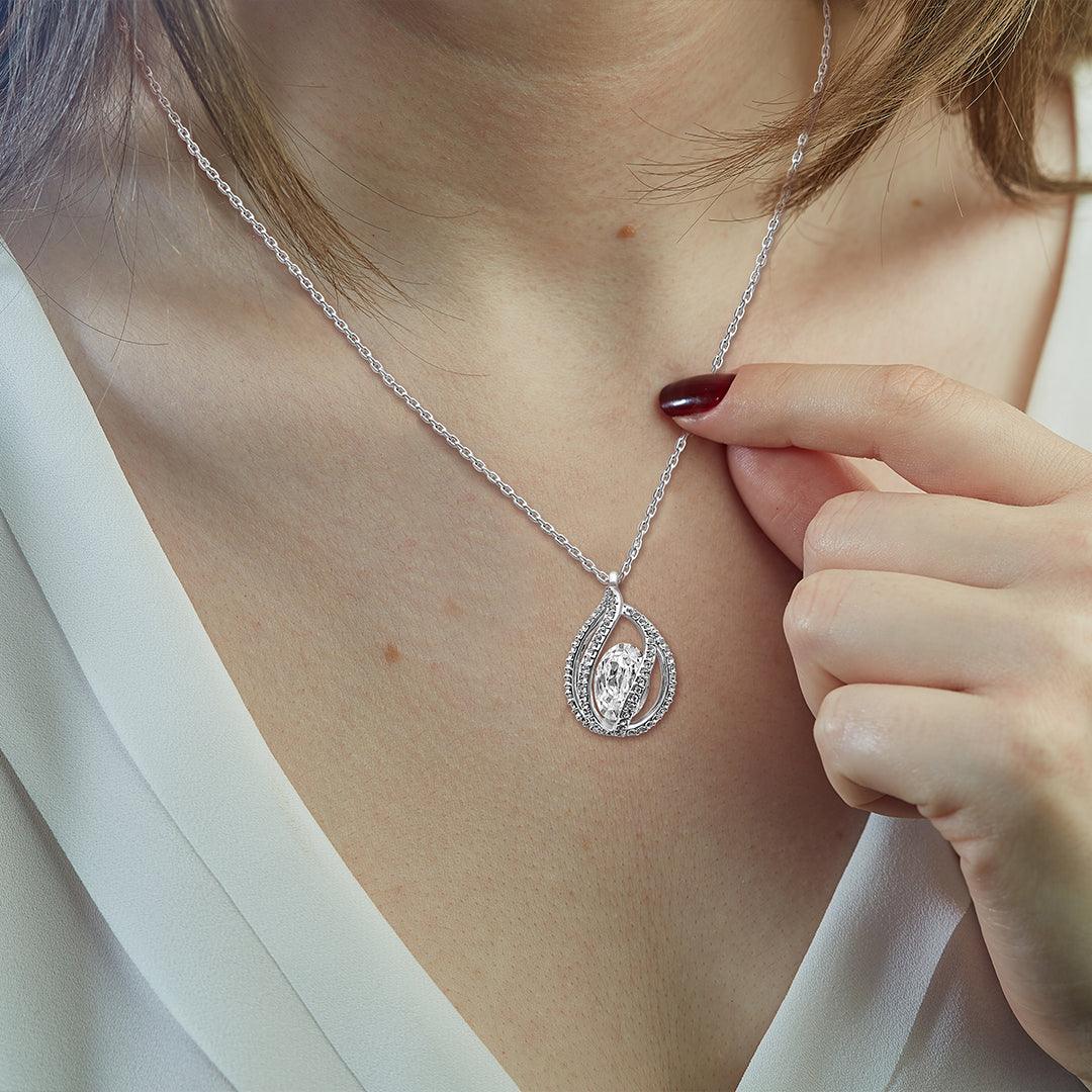 TRYNDI Rhodium Plated "To My Wife" Swarovski Crystal Orbital Birdcage Necklace - Image 4