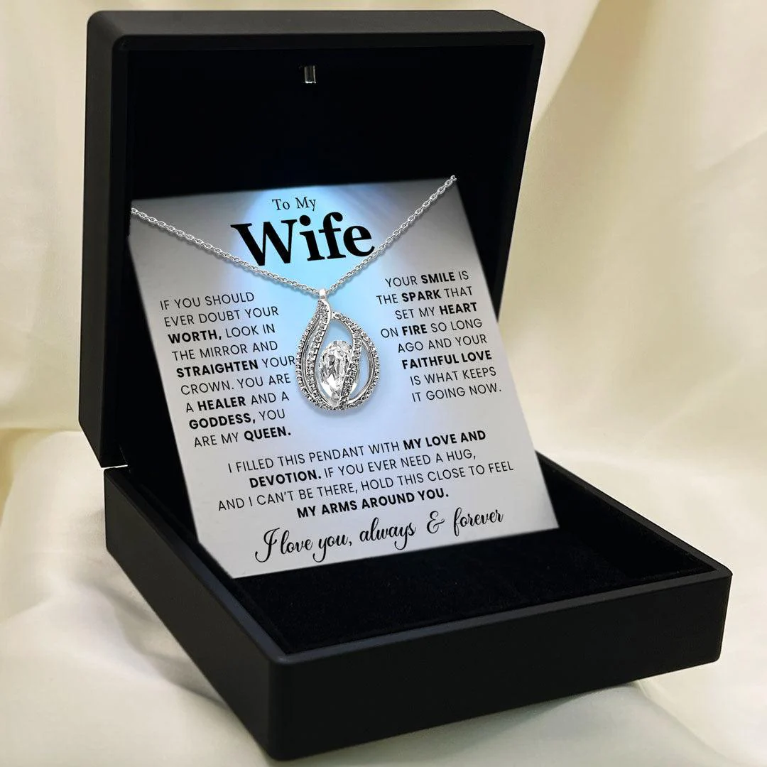 TRYNDI Rhodium Plated "To My Wife" Swarovski Crystal Orbital Birdcage Necklace - Image 6