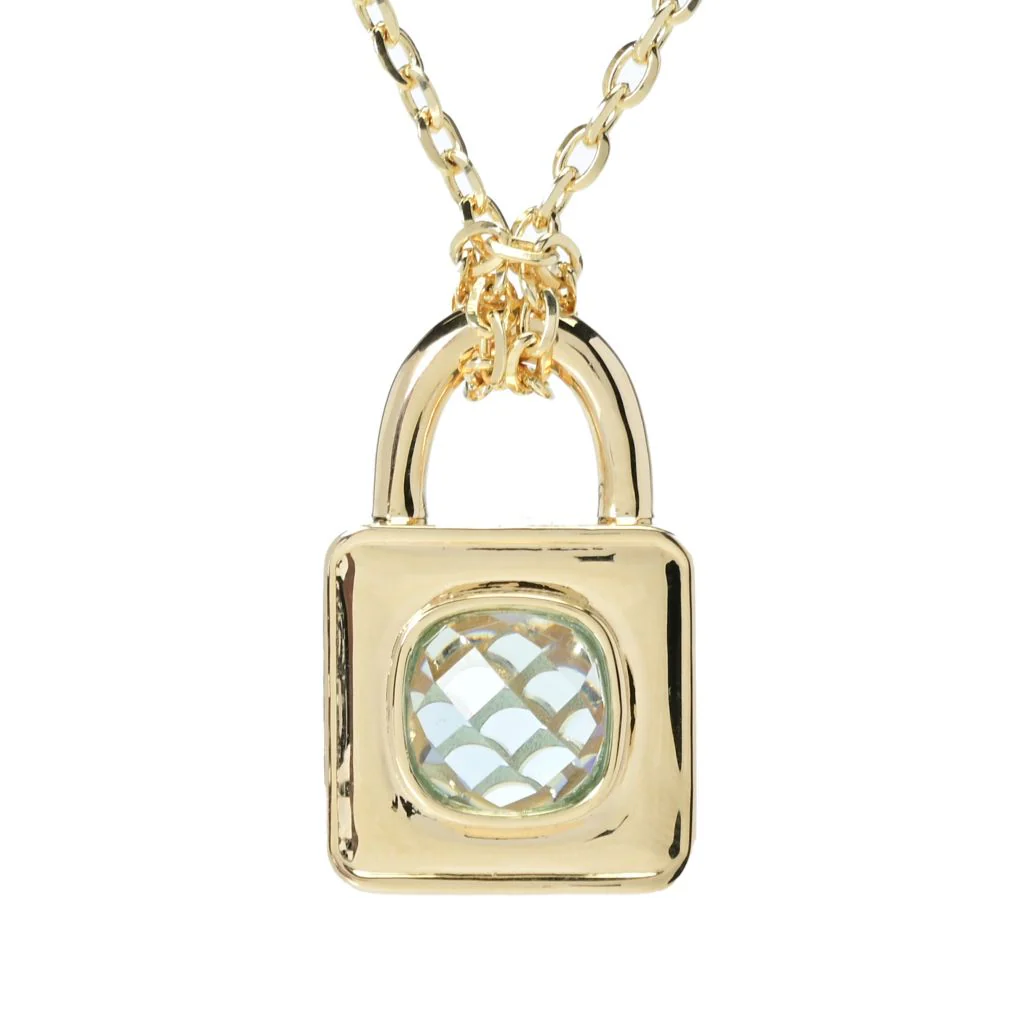 Toscana Italiana 18K Gold Plated Choice of Gem Cabochon Padlock Pendant w/ Chain - Image 3