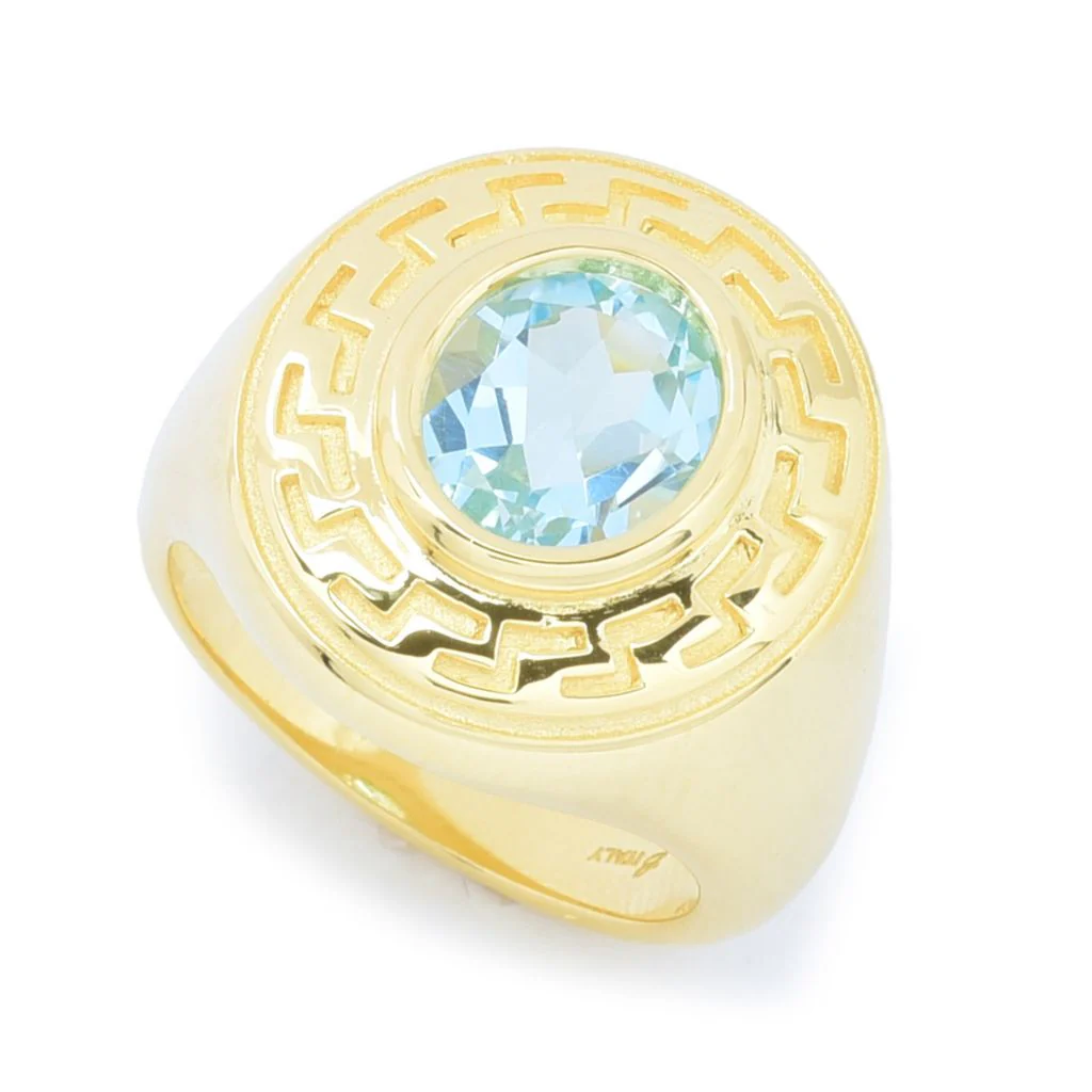 Toscana Italiana 18K Gold Plated Choice of Gemstone Greek Key Halo Ring - Image 2