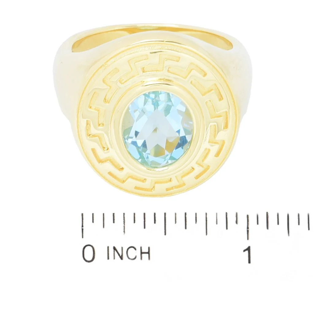 Toscana Italiana 18K Gold Plated Choice of Gemstone Greek Key Halo Ring - Image 3