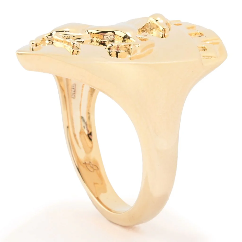 Toscana Italiana 18K Gold Plated Polished Arezzo Crest Shield Ring - Image 2