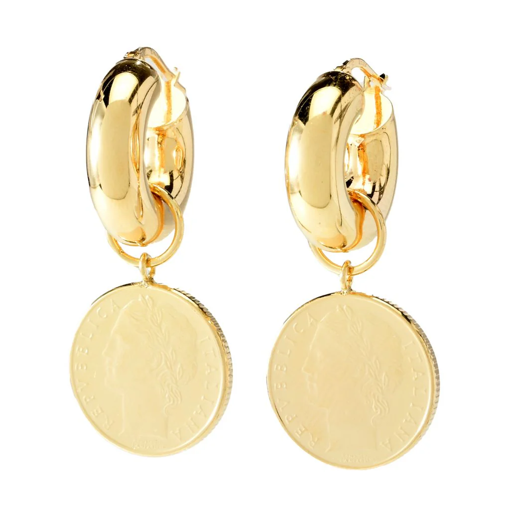 Toscana Italiana 18K Gold Plated Polished Choice of Charm Hoop Earrings - Image 2